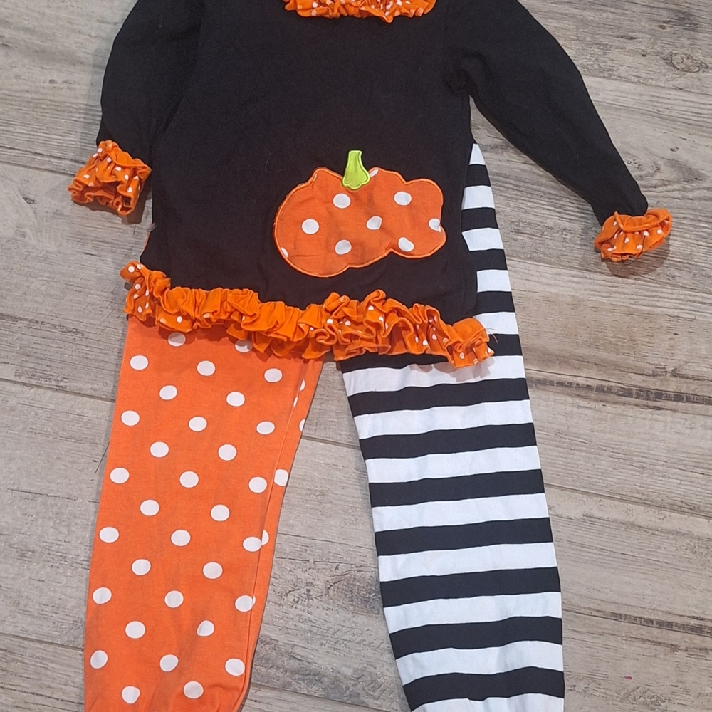 #1828Boutique Adorable Pumpkin Outfit Set for Kids - Black and Orange Sz.L (4-5)